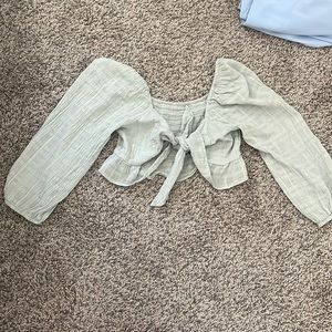Green Long Sleeve Front Tie Shirt